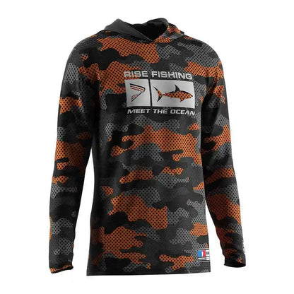 Gradient camouflage 3D printed quick drying fishing suit top fishing shirt hooded outdoor UV protection plus size men