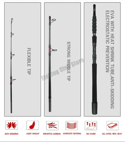 Fishing Rod 20-50Lb 1.8-2.7m 3 Section Baitcasting Spinning Rod Test 20kg Heavyweight  Lure Casting Travel Rod Gift