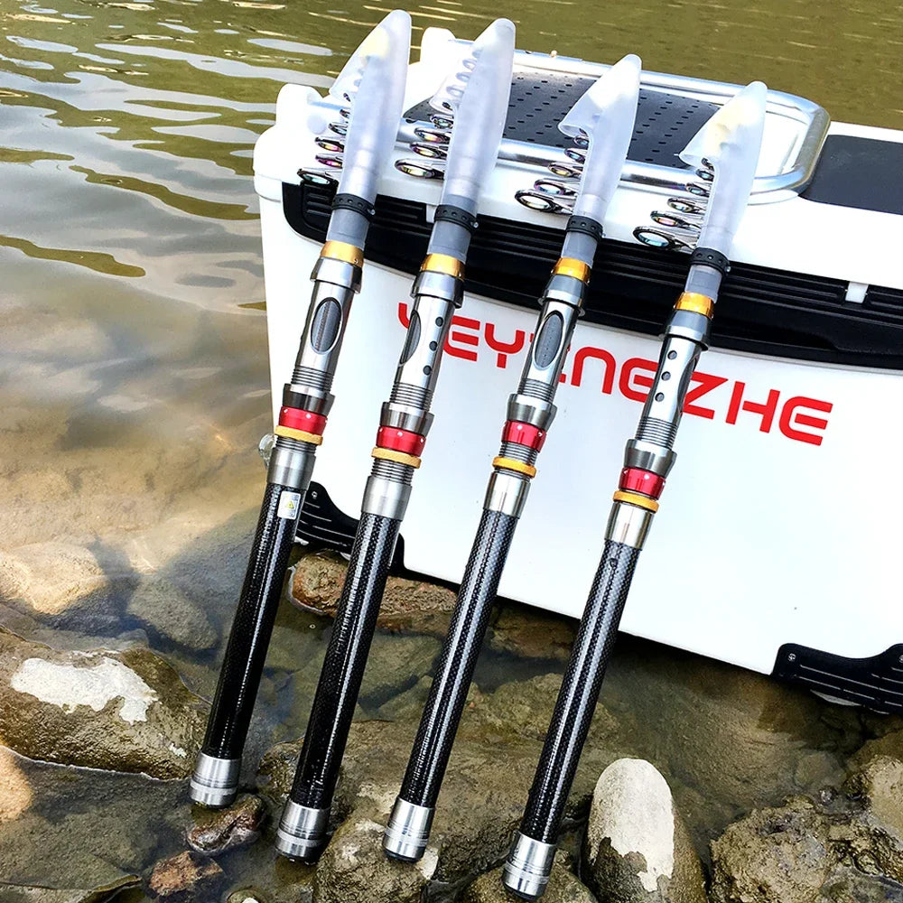 GHOTDA Light Telescopic Fishing Rod Portable Short Spinning Rods Carbon Fiber Super Hard 1.8M 2.1M 2.4M 2.7M 3.0M 3.6M