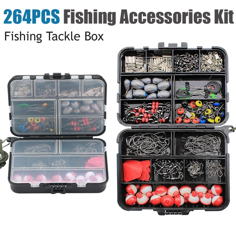 2026 Flash Sale 264Pcs/Box Fishing Tackle Including Hooks Sinker Weight Swivels Snaps Outdoor Fishing Accessories