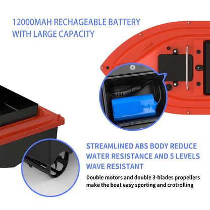 D16B GPS 500m Fishing Bait Boat 16 Points 1.5KG Load Bait Container 12000mAh Battery 2.4GHz Auto-Pilot Remote Bait Dispenser