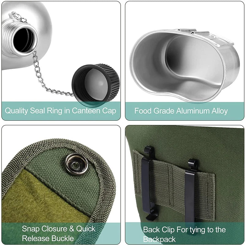 Outdoor Canteen Cookware Set Canteen Cup Portable Water Bottle with Grab Handle Cup for Outdoor Camping Hiking