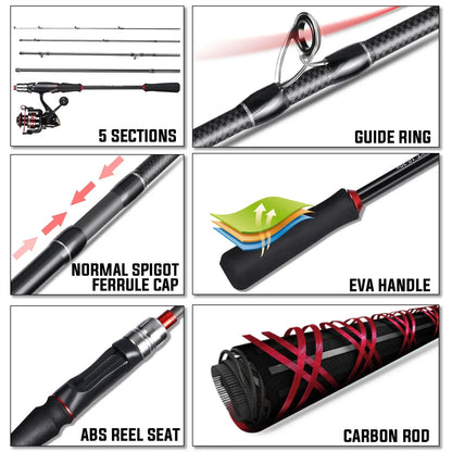 Sougayilang Fishing Rod Reel Line Lure Combo 1.8/2.1m Carbon Fiber Spinning Rod and Spinning Reel for Bass Pike Trout Pesca