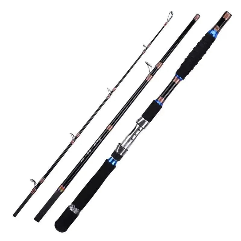 2.1M 2.4M Portable Fishing Rod Travel Surf Saltwater Heavy 3-Piece Carbon Spinning Rod 30-50lb Boat Jigging Trolling Fishing Rod