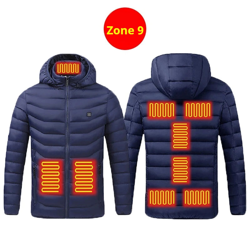 21 Areas Heated Jacket Men Casual Ski Cold-proof Thermal Padded Motorcycle Jacket Women's USB Electric Smart Self-heating Clothe
