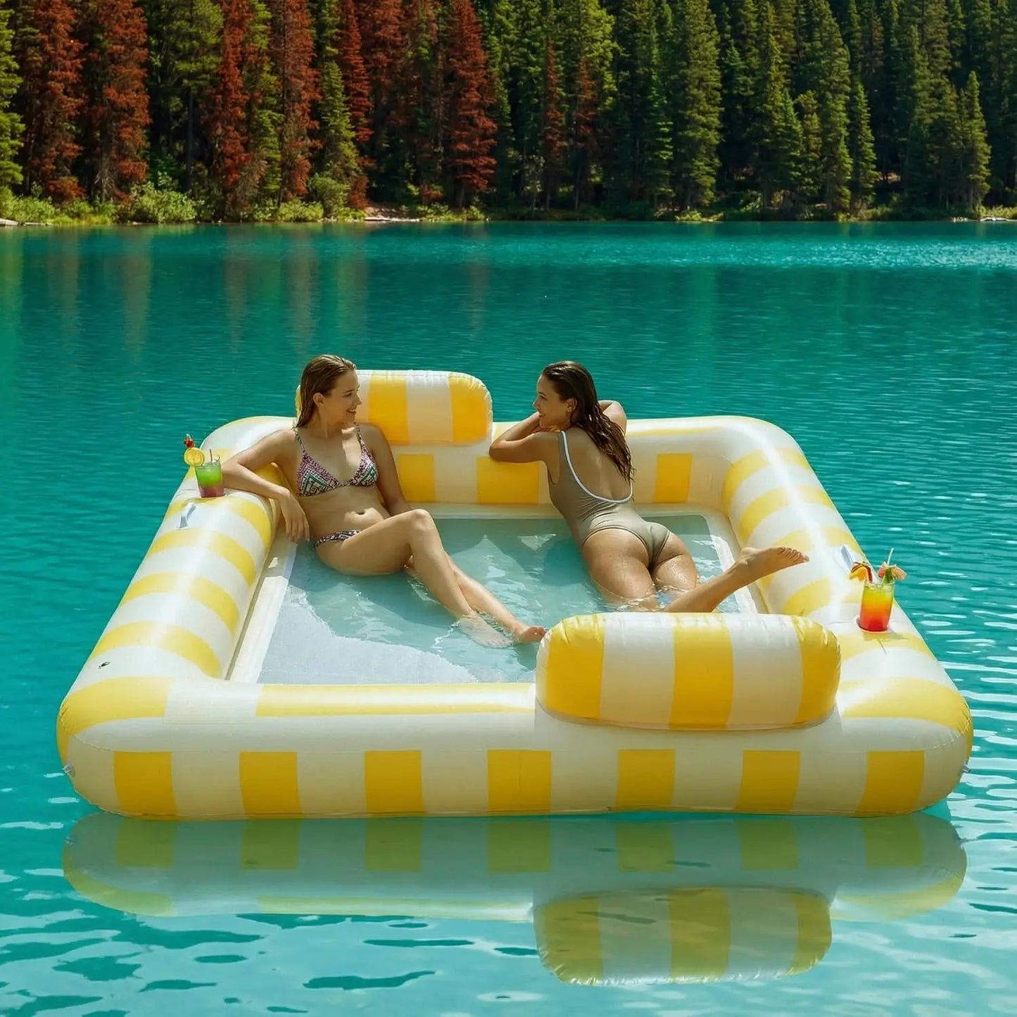 Lake Floats for Adults Pool Floaties for 2 Person 75" x 67" Giant Pool Lounger Water Hammock Inflatable Pool Hammock Floating
