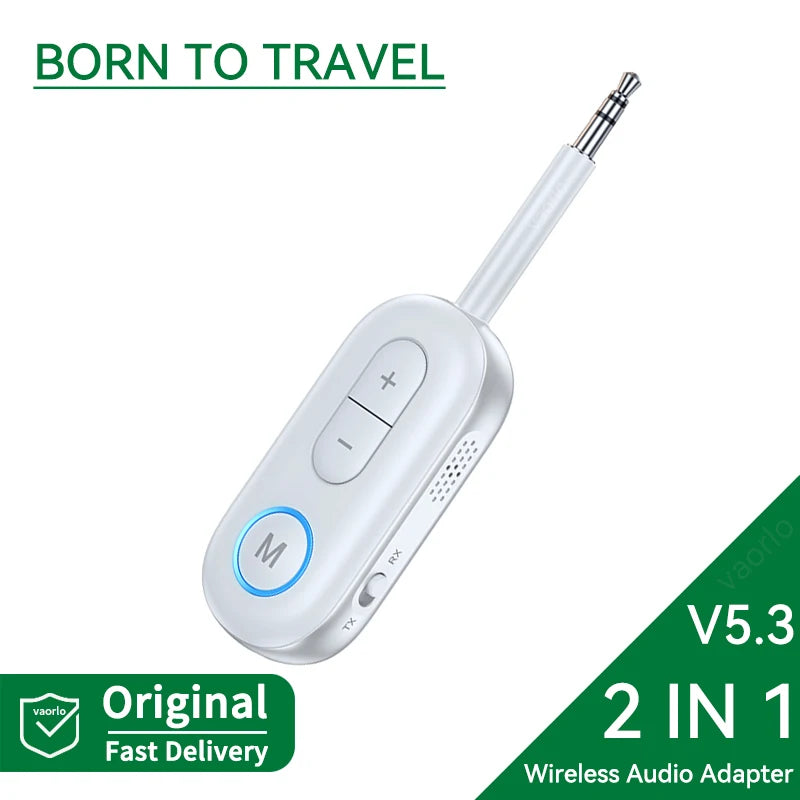 2 In 1 Bluetooth 5.3 Audio Receiver Transmitter Hifi Stereo Wireless Adapter 3.5MM AUX With Mic For Car Airplane TV PC Speaker