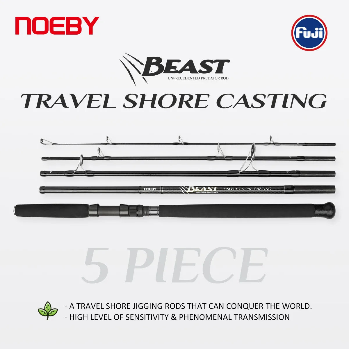 NOEBY Beast Travel Shore Casting Rod 2.9m XH Fuji Set 5-Piece Lure Weight Max 150g Boarding Spinning Rods Big Game Portable Rod