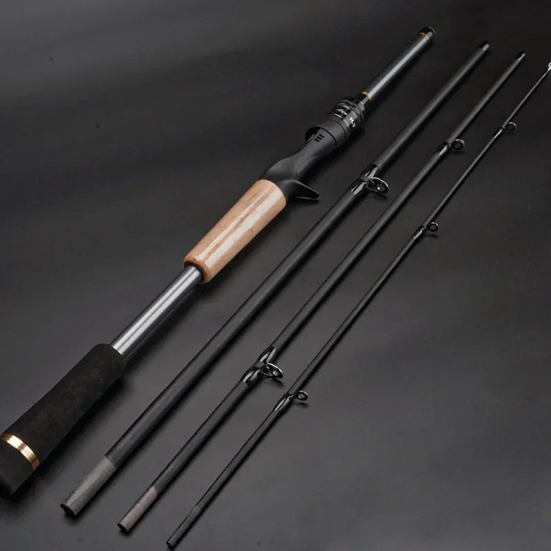 1.98m 2.1m Lure Rod Travel Fishing Rod 4 Section 100% Hight Carbon 4-25g Power Spinning Casting Rod Ultra-Short Portable