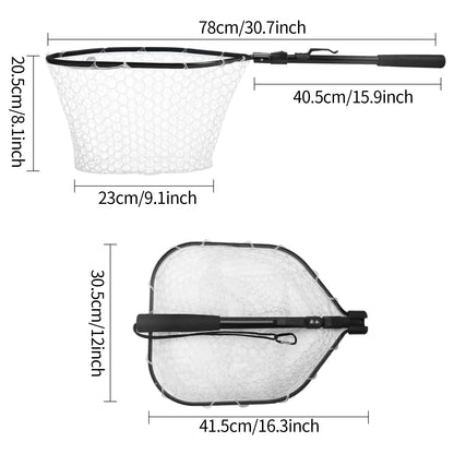 Fishing Tool Kit Durable Silicone Mesh Fishing Net Muti-Function Catch and Release Lightweight Portable Landing Net with Handle