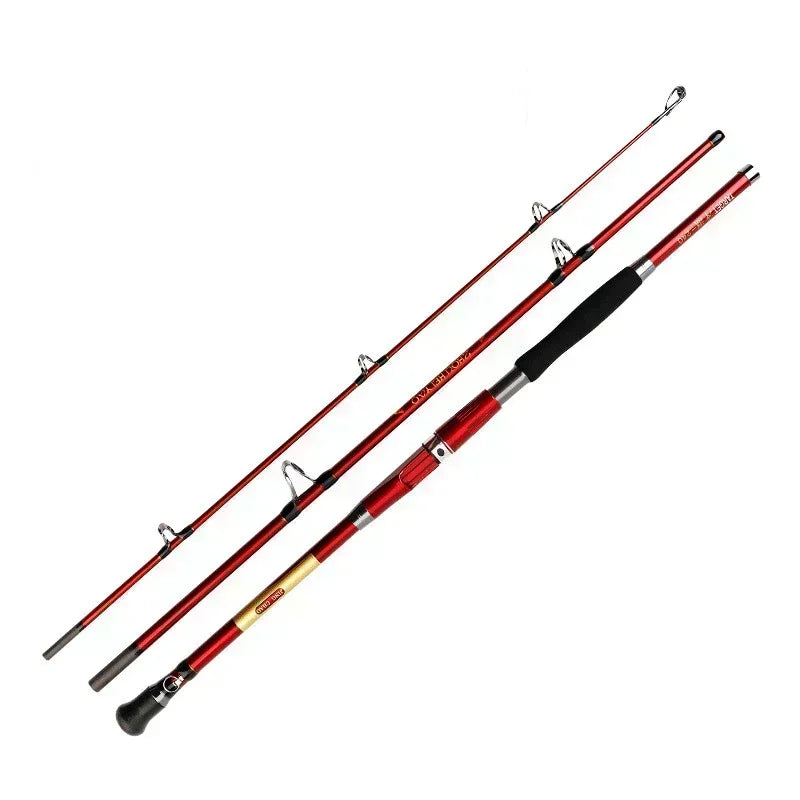1.8M 2.1M  2.4M Portable 3-Piece Fishing Rod Travel Surf Saltwater Carbon Spinning Rod 30-50lb Boat Jigging Trolling Fishing Rod