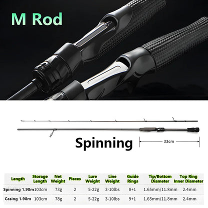 Ultra-light T1100 Carbon Fiber Lure Fishing Rod for Carp Bass Trout,L ML M MH 1.8m 1.98m 2.04m Fishing Pole,Spinning Casting Rod