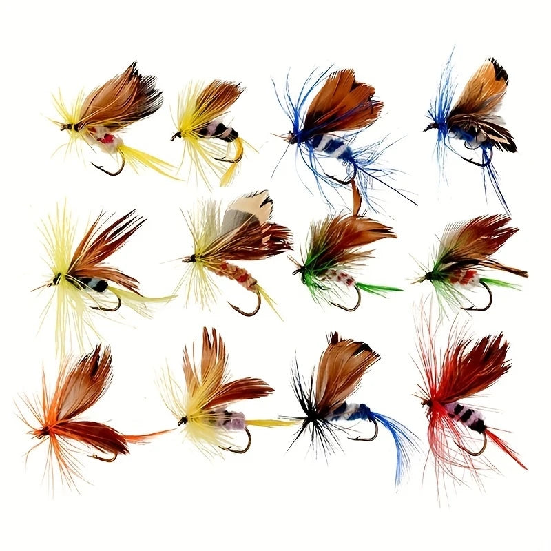 12 High-quality fly fishing fly kit - Trout、Weever、Handmade bait for salmon - Effective in both saltwater and freshwater - Incre