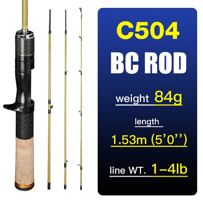 Seasir Silent Stream Spining Baitcasting Fishing Rod Carbon Fiber UL Power 1.53/1.65M Spinning Casting Lure Rods 4 Sections