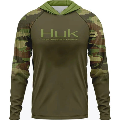 HUK Fishing Apparel Long Sleeve Hooded T-shirt Tops Sun Protection Fish Shirt Camisa De Pesca Breathable Hoodie Fishing Clothing
