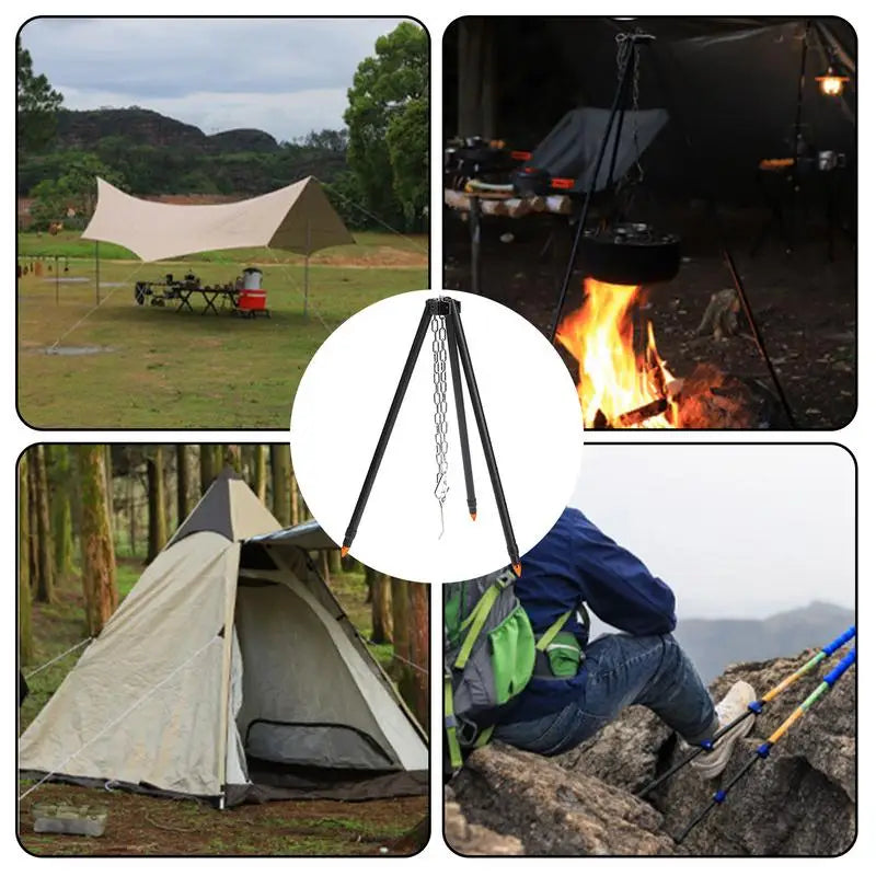 Camping Tripod Stand Heavy Duty Tripod Rack For Camping Cooking Grill Supplies Camping Campfire Tripod With Chain For Family