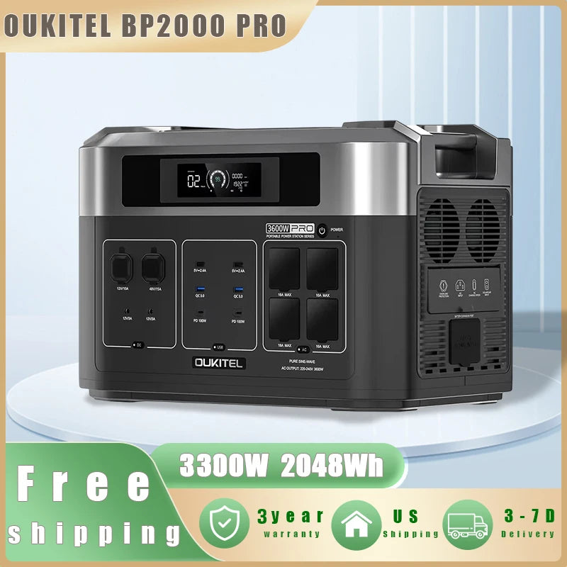 OUKITEL BP2000 PRO Portable Power Station 3300W Solar Generator 2048Wh Lifepo4 Battery Home Backup Outdoor Camping Mobile power