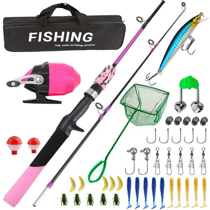 Kids Telescopic Fishing Rod 1m Portable Complete Fishing Set with Reel and Carry Bag for Boys Girls Outdoor Freshwater Saltwater