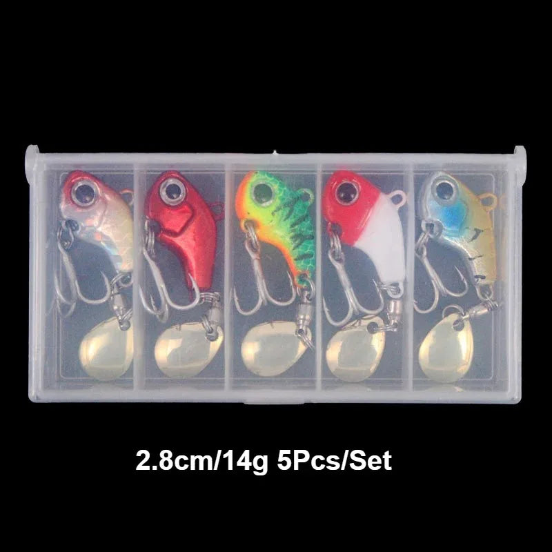5 Pieces Fishing Lure Kit Metal VIB Artificial Bait Sinking Spinner Spoon Fishing Lures Jigs Fishing Tackle Puff Mouth Fake Bait