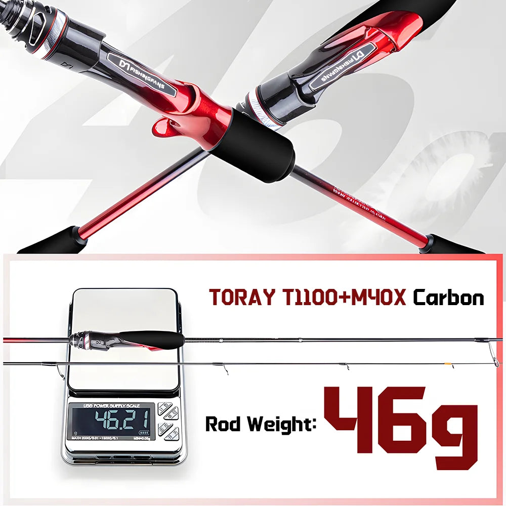 T1100 Carbon Fiber Lure Fishing Rod with FUJI Guide Rings Titanium Bracket,UL Spinning Casting Rod for Carp Trout Bass Fishing