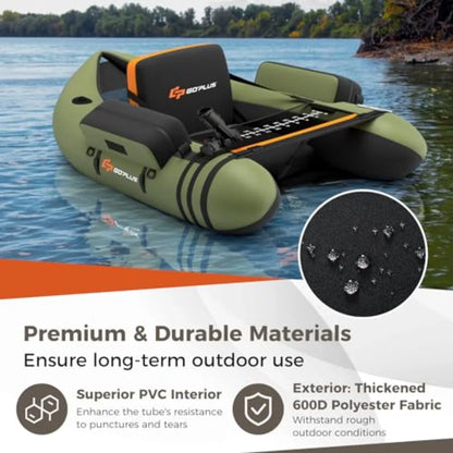 Inflatable Float Tube Fishing Belly Boat with Fish Ruler Pump Storage Bag Adjustable Straps Fishing Float Tube for Angling 350L