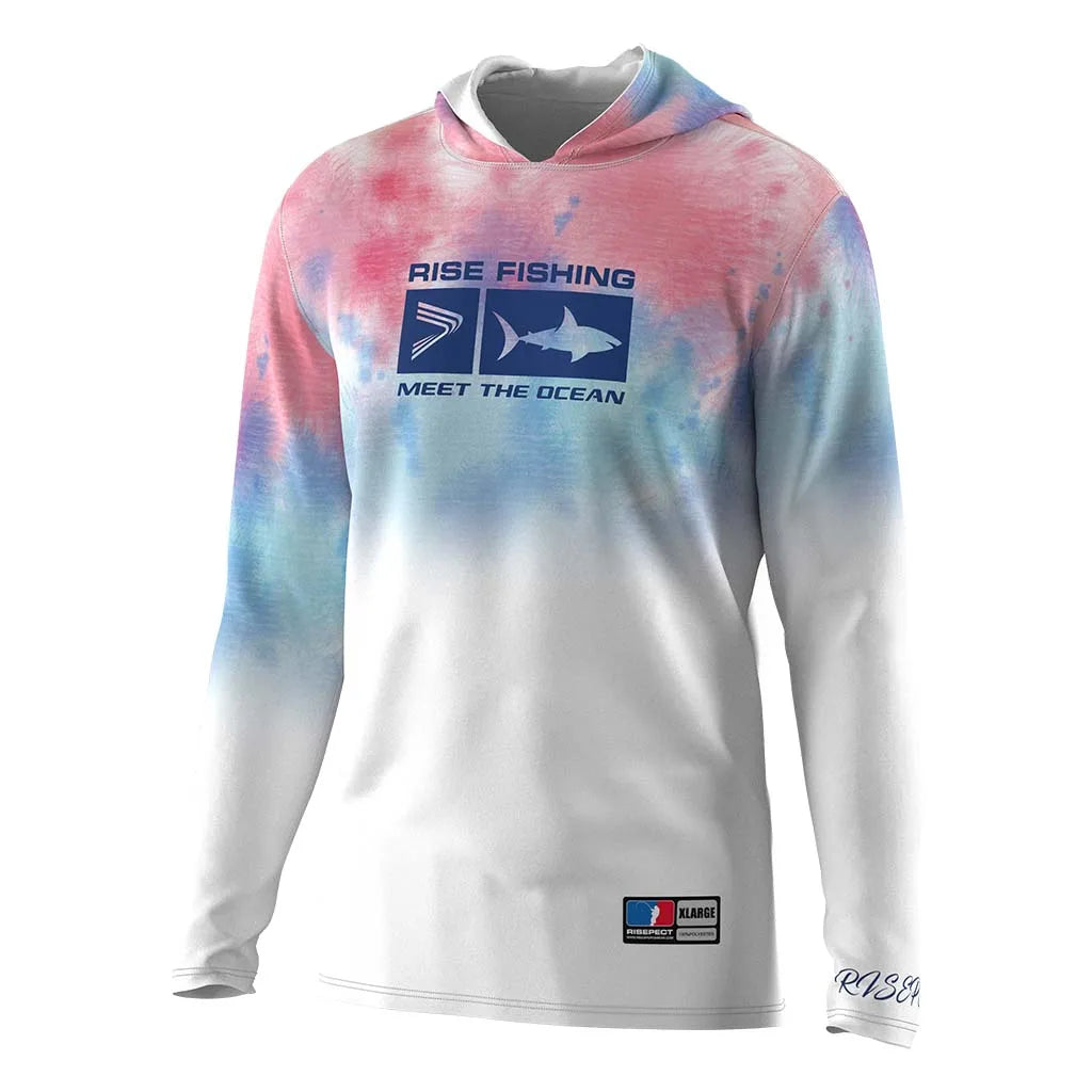 Gradient camouflage 3D printed quick drying fishing suit top fishing shirt hooded outdoor UV protection plus size men