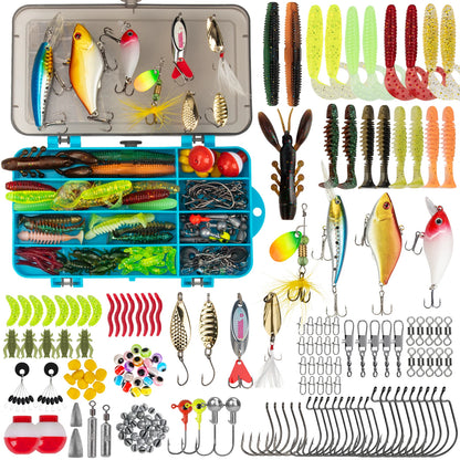 Fishing Lures Kit 153pcs Fishing Tackle Accessories Set with Box Topwater Baits Soft Swimbaits Frog Fishing Spoon Jig Hooks Kit