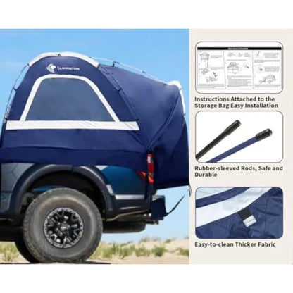 Pickup Truck Tent Fit 5.5-6 6.5ft Truck Bed Waterproof PU3000 High Density Polyester Ox Windproof Pole and Insect-Prevention Do