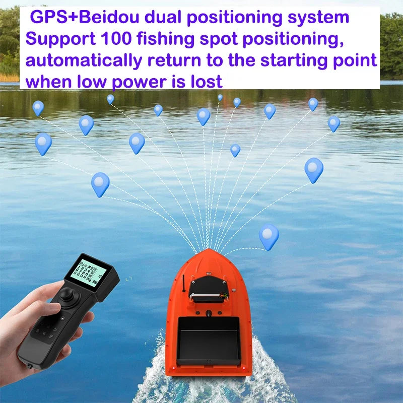 New 12V RC GPS Bait Boat 3 Meters/second 100 Fishing Spots 500m Load 3KG Automatic Cruise Return Electromagnetic Control Valve
