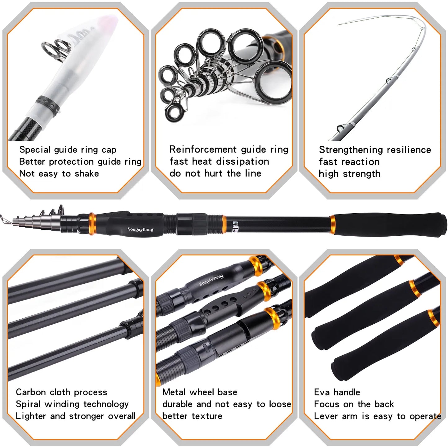 Sougayilang 99% Carbon Portable Telescopic Fishing Rod Spinning Fish Hand Fishing Tackle Casting Rod Good Carp Sea Fishing Pole