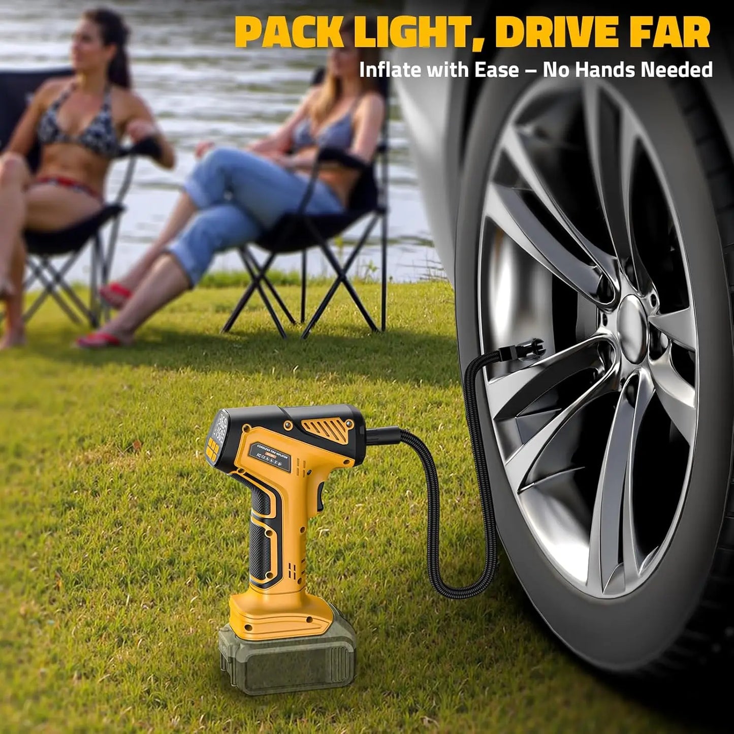 150PSI Tire Inflator Portable Air Compressor Cordless for Dewalt 20V Battery, Car Tire Pump with Digital Gauge & LED Light for
