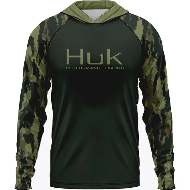 HUK Fishing Apparel Long Sleeve Hooded T-shirt Tops Sun Protection Fish Shirt Camisa De Pesca Breathable Hoodie Fishing Clothing
