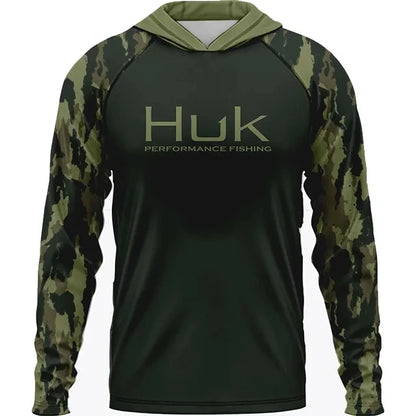 HUK Fishing Apparel Long Sleeve Hooded T-shirt Tops Sun Protection Fish Shirt Camisa De Pesca Breathable Hoodie Fishing Clothing