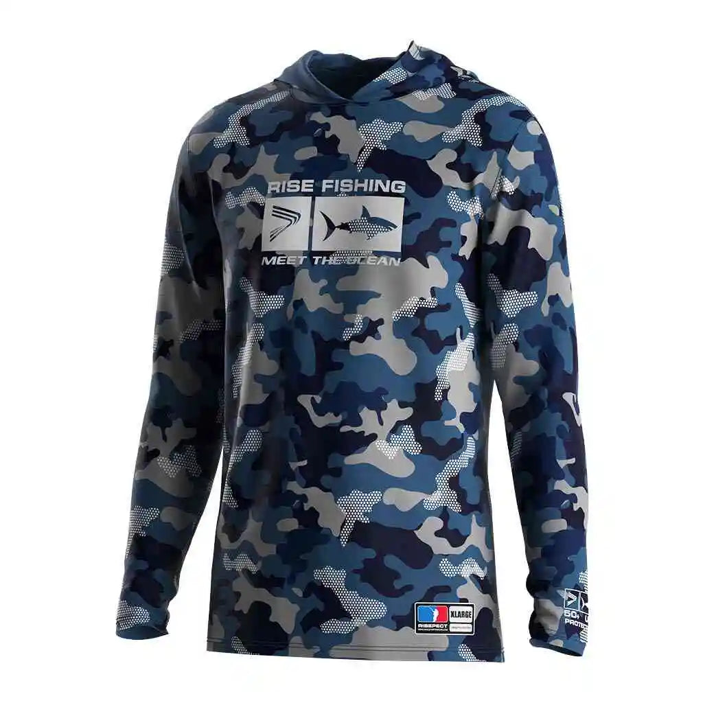 Gradient camouflage 3D printed quick drying fishing suit top fishing shirt hooded outdoor UV protection plus size men