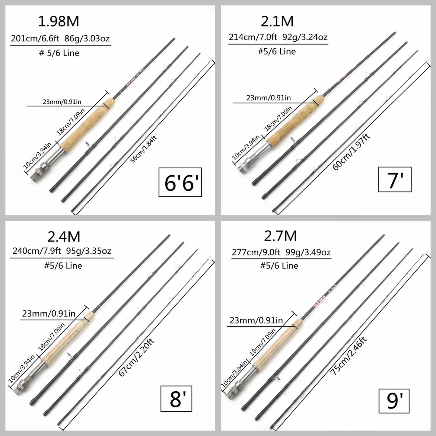 Mavllos Sneak Fly Fishing Rod 40T Carbon Fiber 6.5ftT 8ft 9ft Cork Handle #5/6 Line Light Lake River Fly Rod For Trout and Bass
