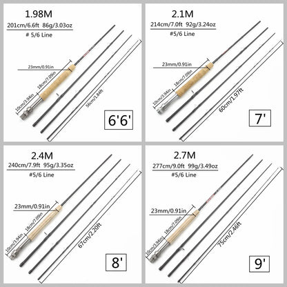 Mavllos Sneak Fly Fishing Rod 40T Carbon Fiber 6.5ftT 8ft 9ft Cork Handle #5/6 Line Light Lake River Fly Rod For Trout and Bass