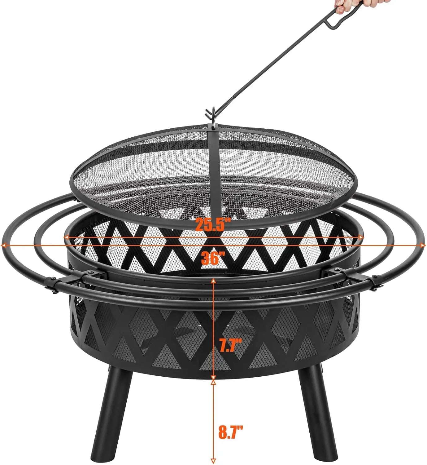 36 Inch Wood Burning Fire Pit with 2 Loops, Outdoor Fire Pit with Spark Screen & Fire Poker, Cross Weave Firepit for Outside