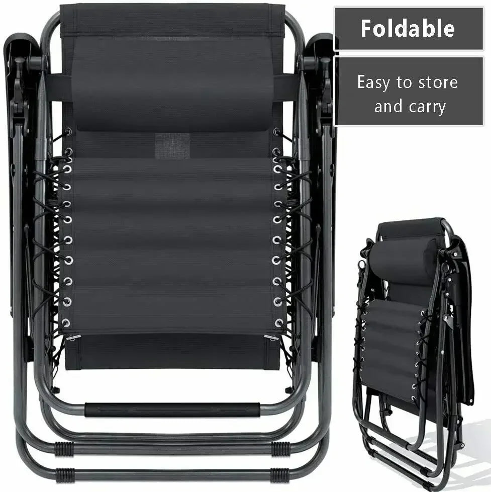 2Pcs Outdoor Foldable Chair, Zero Gravity Chair with Armrest, Cup Holder, Folding Chair Camping Lounge Patio Lawn Recliner