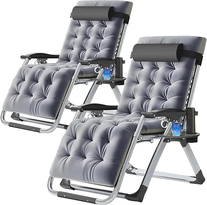 Zero Gravity Outdoor Lounge Chairs Set of 2 Reclining with Cushion Headrest Cup Holder for Patio Garden