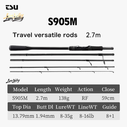 TSURINOYA Travel Fishing rod LURE VALLEY 5 Section 1.98m 2.08m 2.28m 2.44m 2.7m FUJI SIC+A Guide Action RF Spinning Casting Rod