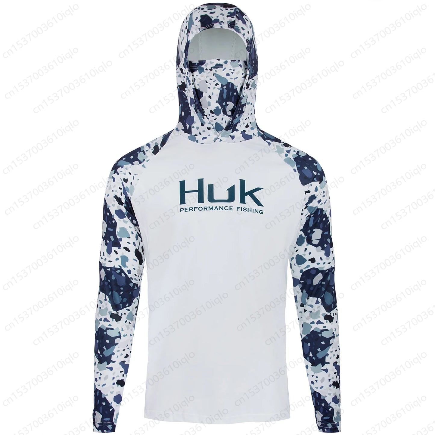 HUK UPF 50+ Long Sleeve Hooded Face Cover Fishing Shirts Quick Dry Sweatshirts Breathable UV Protection Men Fishing Jerseys
