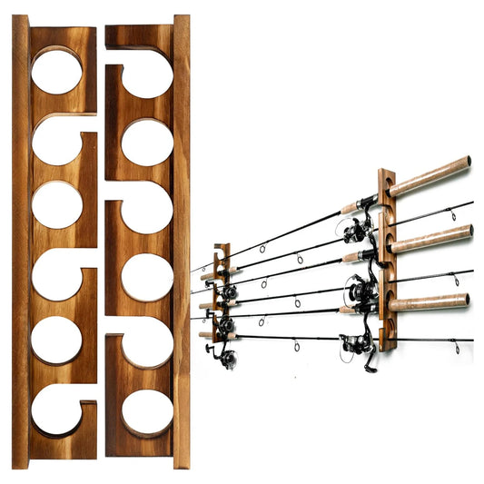 2Pcs Fishing Rod Holders Display Gear Equipment Wood for Garage Storage Organizer for Men Spinning Rods Shed Cabin Boat House