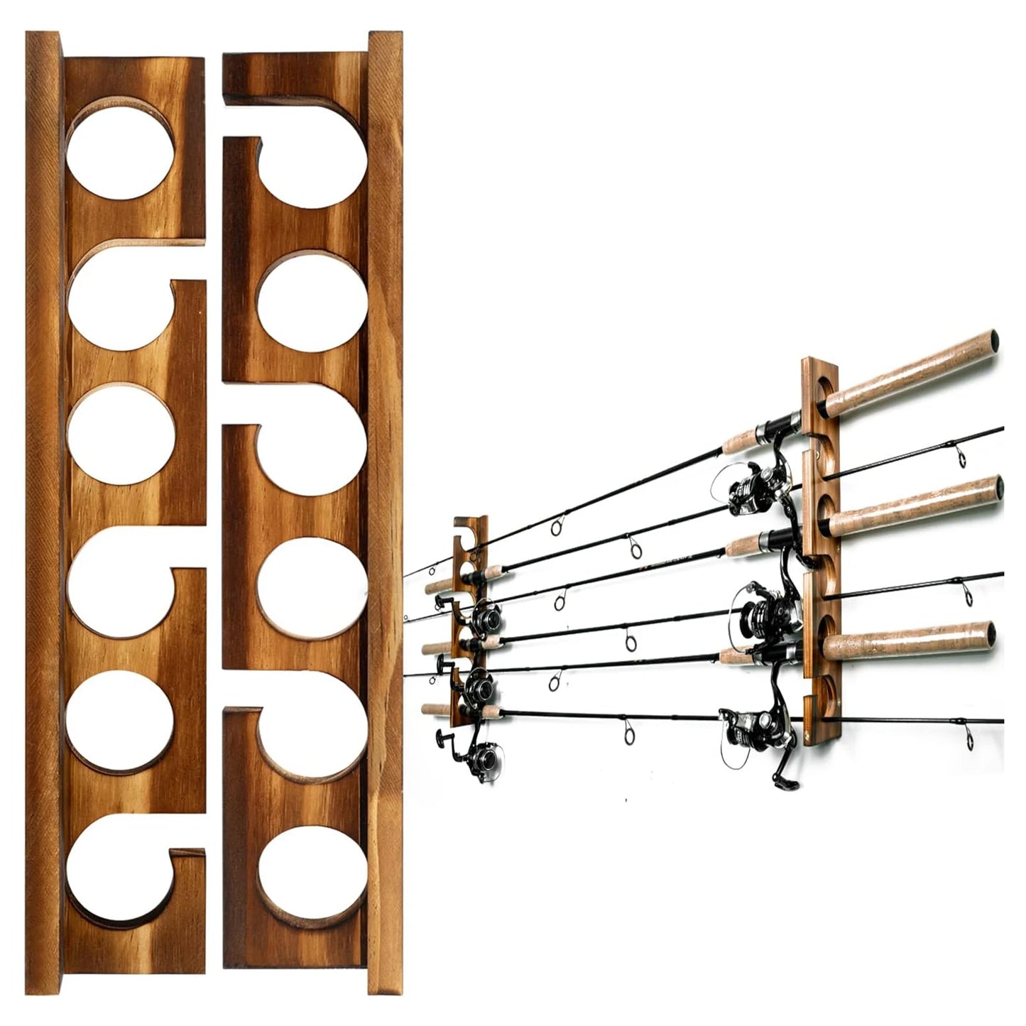 2Pcs Fishing Rod Holders Display Gear Equipment Wood for Garage Storage Organizer for Men Spinning Rods Shed Cabin Boat House