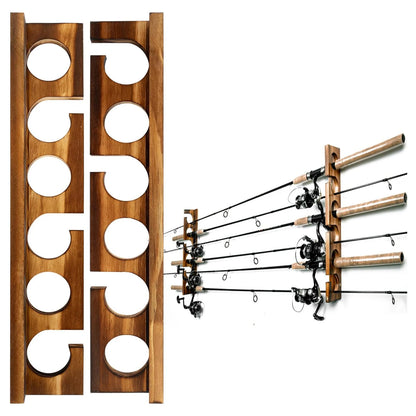 2Pcs Fishing Rod Holders Display Gear Equipment Wood for Garage Storage Organizer for Men Spinning Rods Shed Cabin Boat House