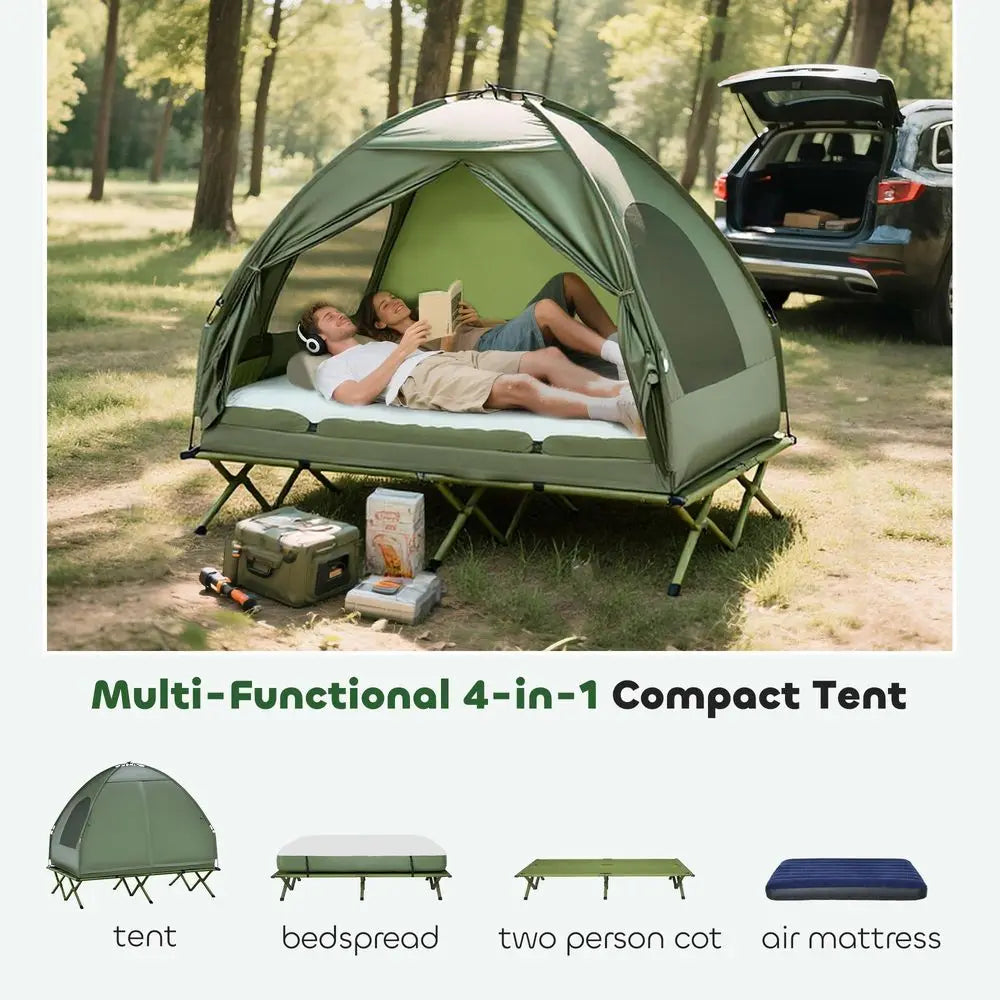 Camping Tent Cot, Folding Tent Cot Combo with Mattress, Pillow, Sleeping Bag, Roller Carrying Bag, Off Ground Travel Camp Cot f