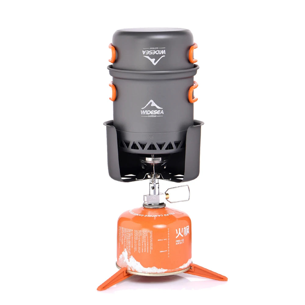 Widesea Camping Cooking Set Backpack Gas Burner Outdoor Cookware Stove Camping Kitchen Equipment Tourist Cooker Hiking Fishing
