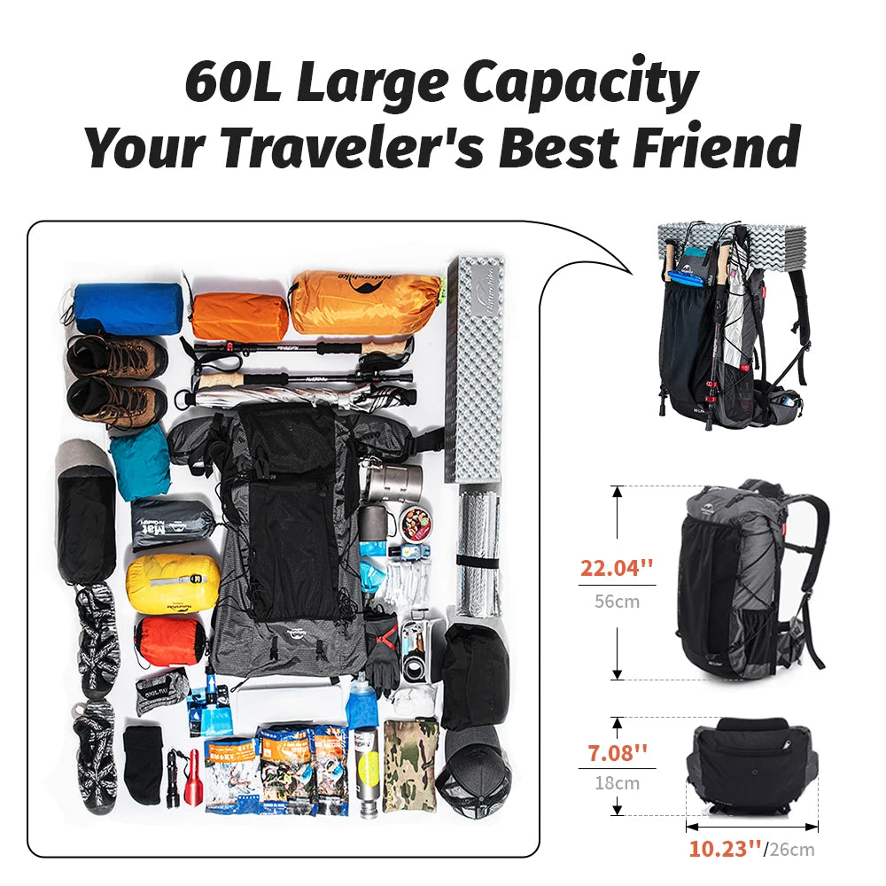 Naturehike Men's Backpack 40L Climbing Backpack Travel Shoulder Bag Fishing Trekking Rucksack Camping Hiking Backpack with cover