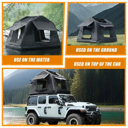 Offroad Foldable 2-3 People Amphibious Inflatable Car Roof Top Tent for camping Outdoor Glamping on SUV, Truck, Universal Auto;