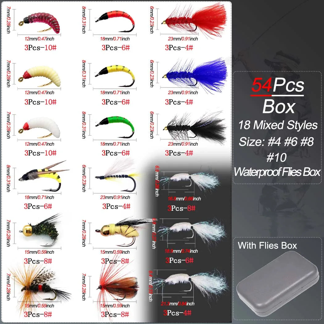 Fly Fishing Flies Kit, 40-72Pcs Handmade Artificial Fly Flies Baits Lures with Dry/Wet Flies, Fishing For Trout Bass Baits Lure