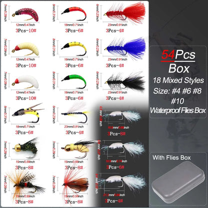 Fly Fishing Flies Kit, 40-72Pcs Handmade Artificial Fly Flies Baits Lures with Dry/Wet Flies, Fishing For Trout Bass Baits Lure
